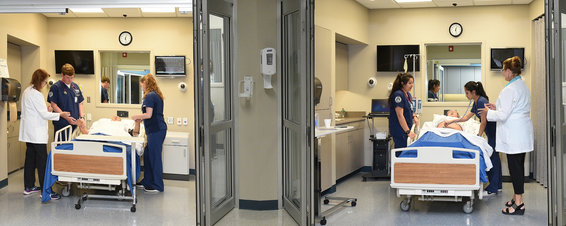 A group of nursing students working with a simulation patient.